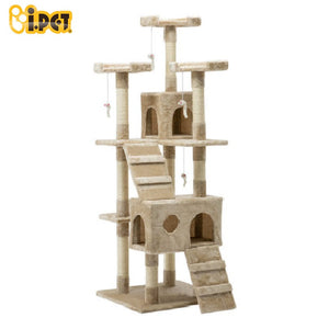 Cat Tree 180cm Trees Scratching Post Scratcher Tower Condo House Furniture Wood Beige