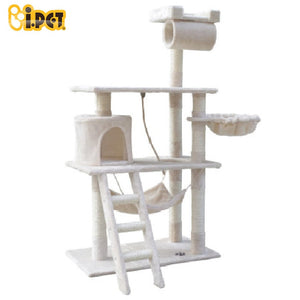 Cat Tree 141cm Trees Scratching Post Scratcher Tower Condo House Furniture Wood Beige