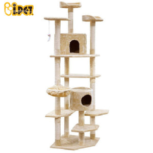 Cat Tree 203cm Trees Scratching Post Scratcher Tower Condo House Furniture Wood Beige