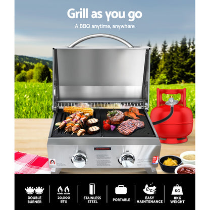 Grillz Portable Gas BBQ Grill 2 Burners with 2 Plates