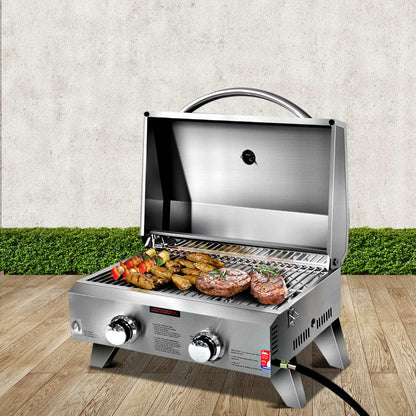 Portable 2 Burner Gas BBQ 52cm x 33cm
