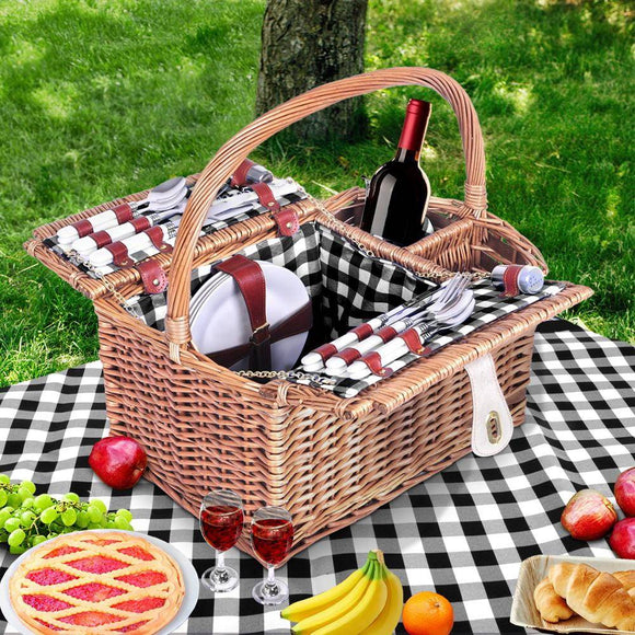 Picnic Basket 4 Person Baskets Outdoor Insulated Blanket Deluxe-Alfresco