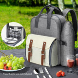 Alfresco Picnic Basket Backpack Set Cooler Bag 4 Person Outdoor Insulated Liquor