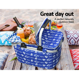 Alfresco Large Folding Picnic Bag Basket Hamper Camping Hiking Insulated Lunch Cooler
