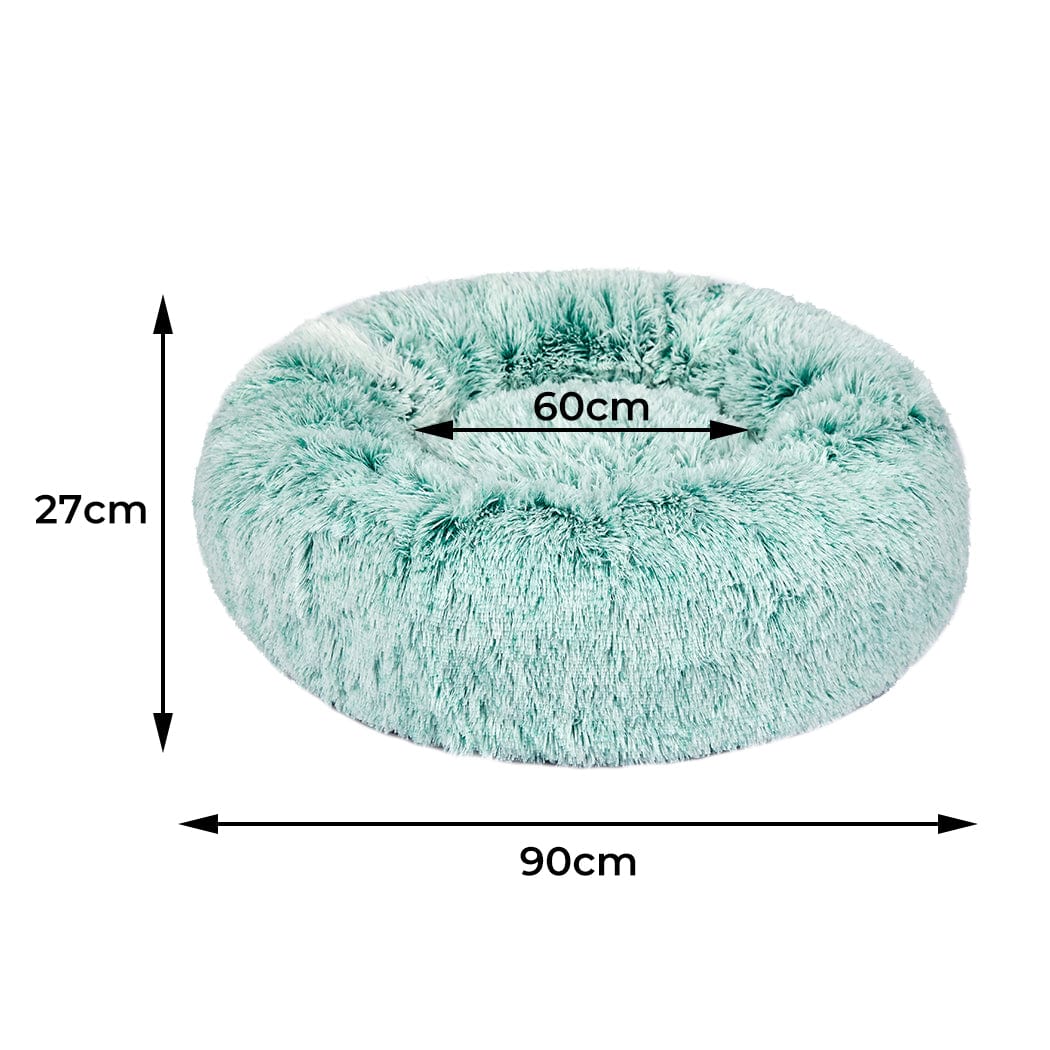 Pet Bed Cat Dog Donut Nest Calming Mat Soft Plush Kennel Teal L