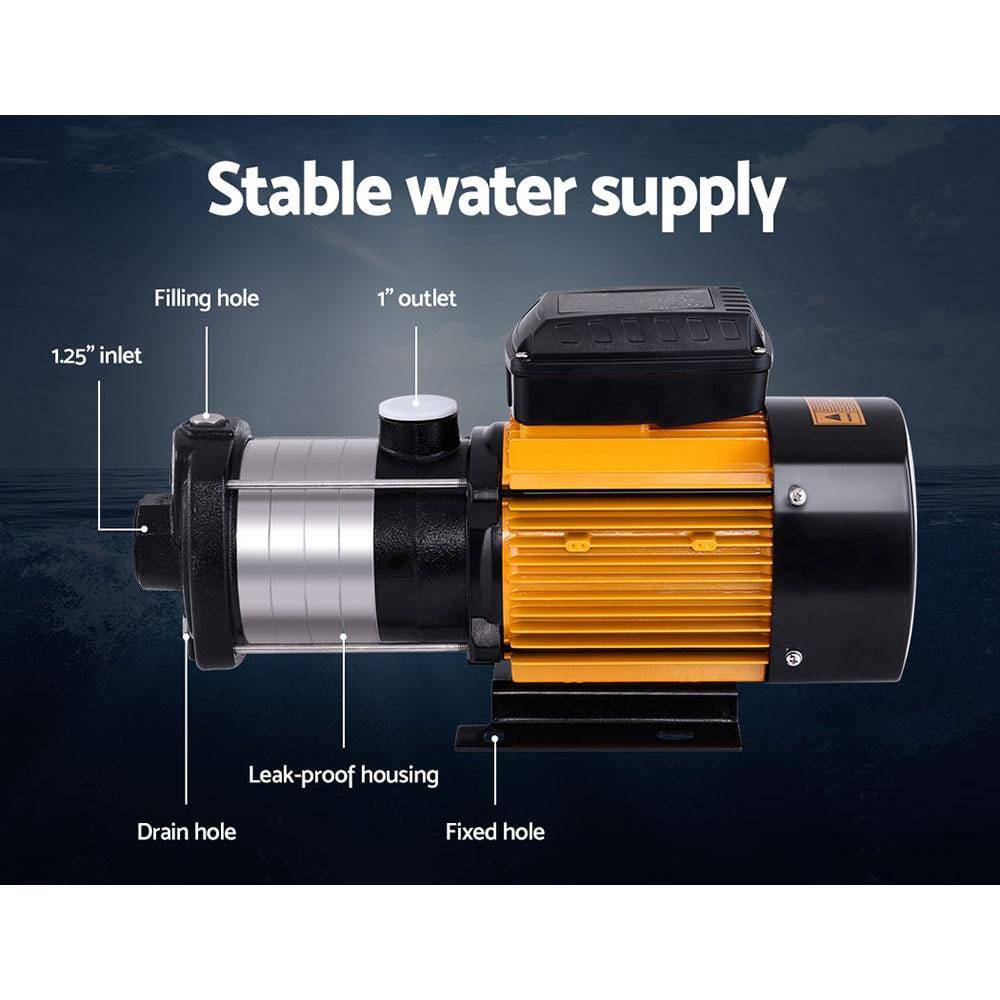 Giantz Multi Stage Water Pump Pressure Rain Tank Garden Irrigation 2000W Black Controller