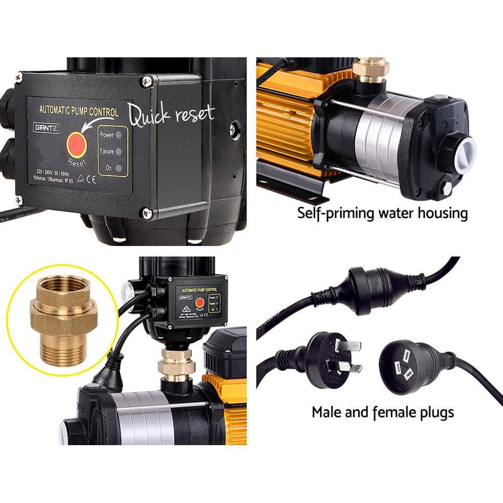 Giantz Multi Stage Water Pump Pressure Rain Tank Garden Irrigation 2000W Black Controller
