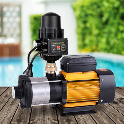 Giantz Multi Stage Water Pump Pressure Rain Tank Garden Irrigation 2000W Black Controller