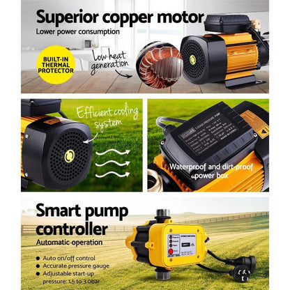 Giantz Multi Stage Water Pump Pressure Rain Tank Irrigation 2000W Yellow Controller