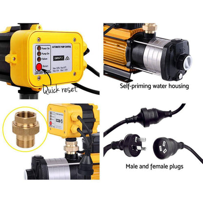 Giantz Multi Stage Water Pump Pressure Rain Tank Irrigation 2000W Yellow Controller