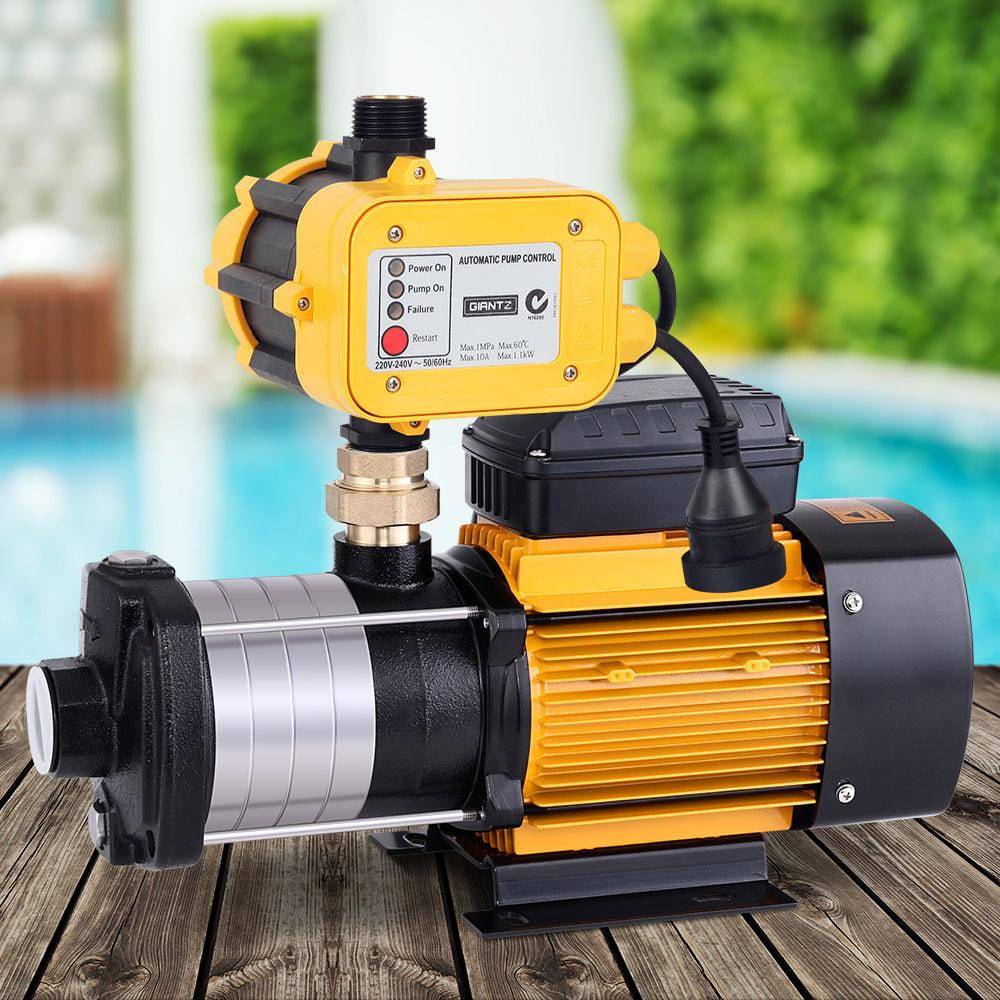 Giantz Multi Stage Water Pump Pressure Rain Tank Irrigation 2000W Yellow Controller
