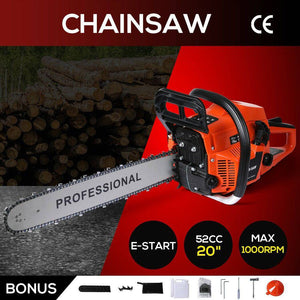 Petrol Chainsaw Commercial E-Start 20 Bar Tree Pruning Chain Saw Top Handle 52CC