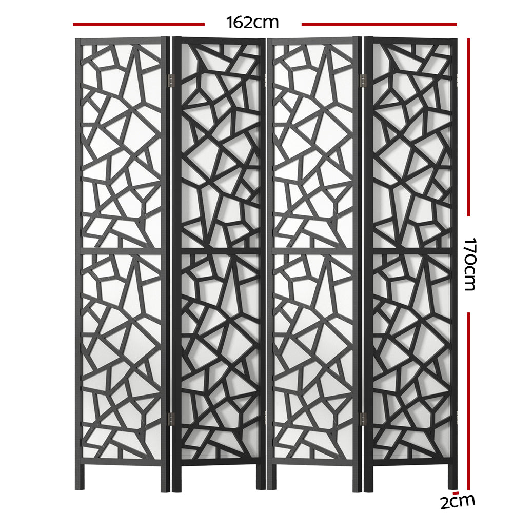Artiss Clover Room Divider Screen Privacy Wood Dividers Stand 4 Panel Black