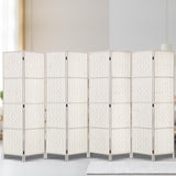 8 Panels Room Divider Screen Privacy Rattan Timber Fold Woven Stand White