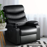 Artiss Recliner Chair Armchair Lounge Sofa Chairs Couch Leather Black Tray Table