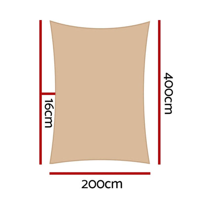 Instahut 2 x 4m Waterproof Rectangle Shade Sail Cloth - Sand Beige