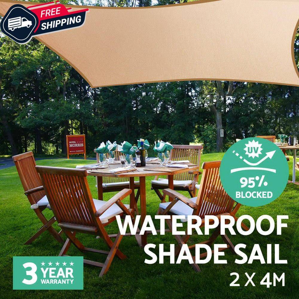 Instahut 2 x 4m Waterproof Rectangle Shade Sail Cloth - Sand Beige