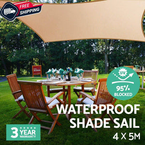 Sun Shade Sail Instahut 4 x 5m Waterproof Rectangle Cloth - Sand Beige