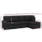Sofa Lounge Set 5 Seater Modular Chaise Chair Suite Couch Dark Grey