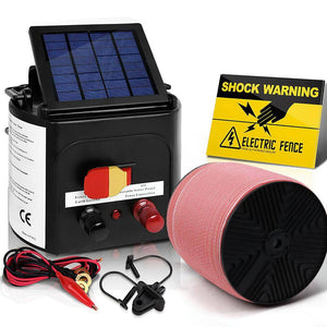 Giantz Fence Energiser 3KM Solar Powered Electric 2000M Poly Tape