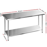 Cefito 430 610 x 1829mm Commercial Stainless Steel Kitchen Bench