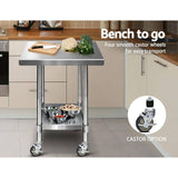 Cefito 762 x 762mm Commercial Stainless Steel Kitchen Bench with 4pcs Castor Wheels 430