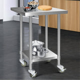 Cefito 762 x 762mm Commercial Stainless Steel Kitchen Bench with 4pcs Castor Wheels 430