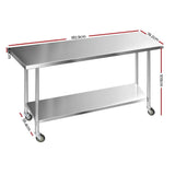 Cefito 430 Commercial Stainless Steel Kitchen Bench  1829 x 762mm  with 4pcs Castor Wheels