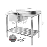 Cefito 100x60cmx90 Commercial Stainless Steel Sink Kitchen Bench