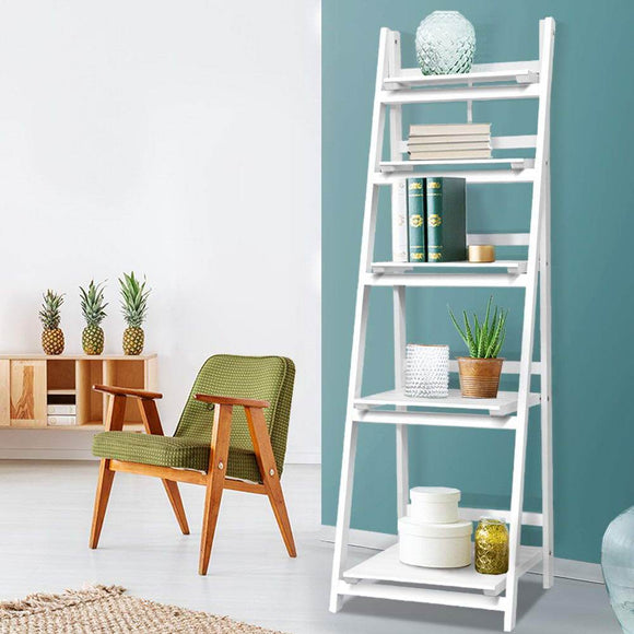 Wooden Ladder Stand Storage-Artiss Display Shelf 5 Tier  White