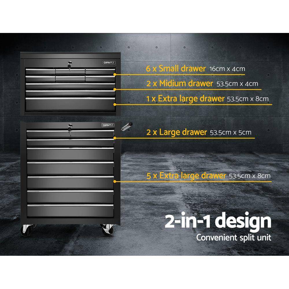 Giantz 16 Drawers Tool Box Trolley Black