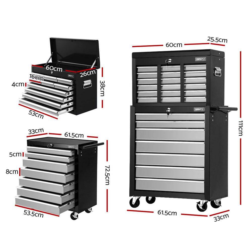 Giantz 17 Drawers Tool Box Trolley Black and Grey