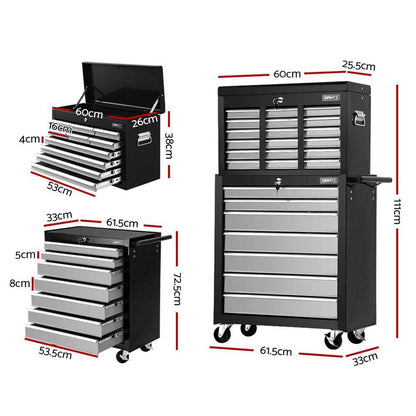 Giantz 17 Drawers Tool Box Trolley Black and Grey