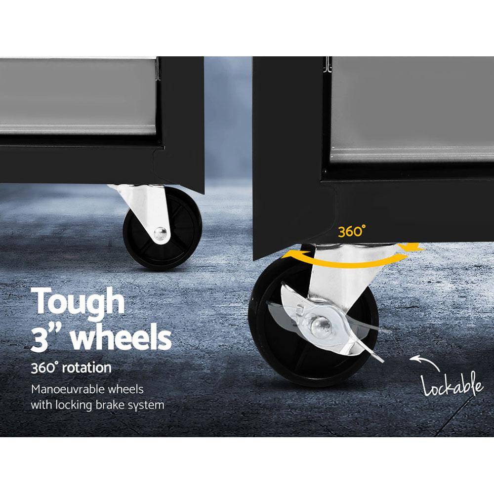 Giantz 17 Drawers Tool Box Trolley Black and Grey