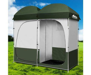 Double Camping Shower Toilet Tent Outdoor Portable Change Room Green
