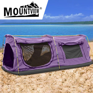 Mountview Double King Swag Camping Swags Canvas Dome Tent Hiking Mattress Purple