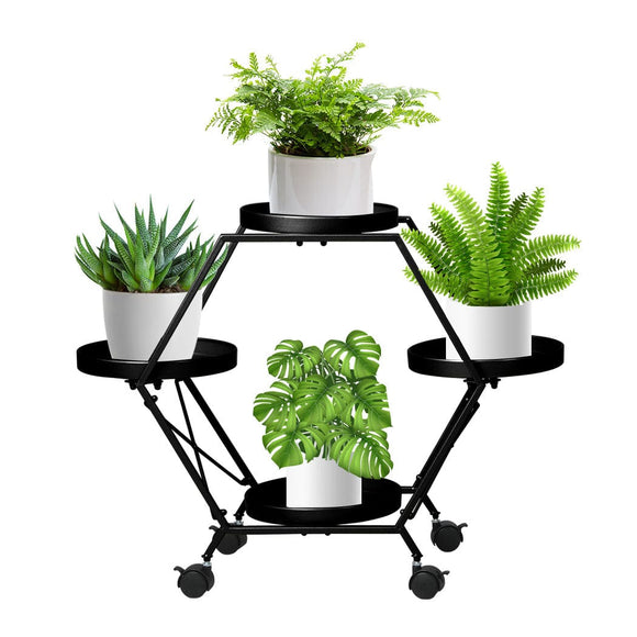 Levede Plant Stand Metal Outdoor Indoor Garden Decor Flower Pot Rack Iron Wheels