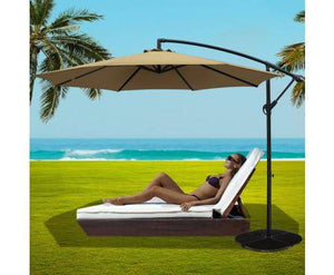 3M Umbrella with 48x48cm Base Outdoor Umbrellas Cantilever Sun Beach Garden Patio Beige