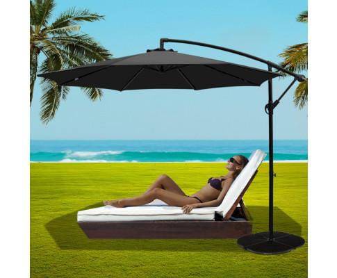 3M Umbrella with 48x48cm Base Outdoor Umbrellas Cantilever Sun Beach Garden Patio Black