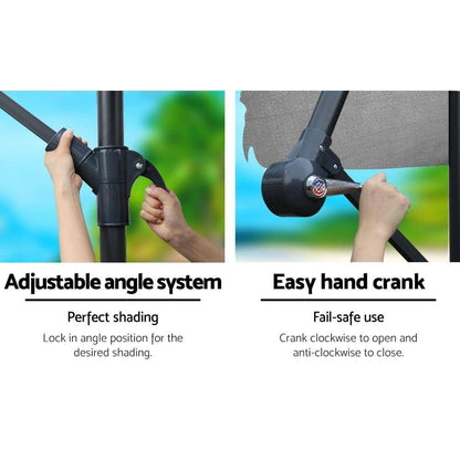 3M Umbrella with 48x48cm Base Outdoor Umbrellas Cantilever Sun Beach Garden Patio Grey