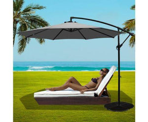 3M Umbrella with 48x48cm Base Outdoor Umbrellas Cantilever Sun Beach Garden Patio Grey
