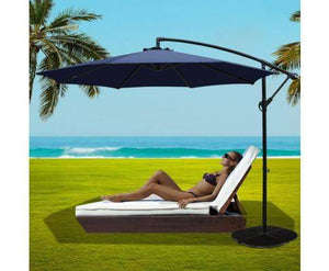 3M Umbrella with 48x48cm Base Outdoor Umbrellas Cantilever Sun Beach Garden Patio Navy