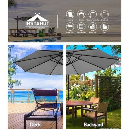 Instahut Outdoor Umbrella 3M Cantilever Beach Garden Grey