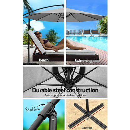 Instahut Outdoor Umbrella 3M Cantilever Beach Garden Grey