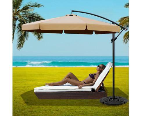 3M Umbrella with 48x48cm Base Outdoor Umbrellas Cantilever Sun Beach UV Beige