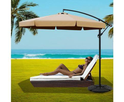 3M Umbrella with 48x48cm Base Outdoor Umbrellas Cantilever Sun Beach UV Beige