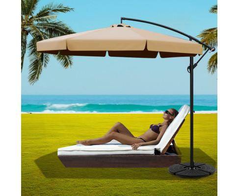 3M Umbrella with 48x48cm Base Outdoor Umbrellas Cantilever Sun Beach UV Beige