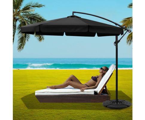 3M Umbrella with 48x48cm Base Outdoor Umbrellas Cantilever Sun Beach UV Black