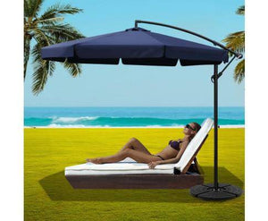 3M Umbrella with 48x48cm Base Outdoor Umbrellas Cantilever Sun Beach UV Navy