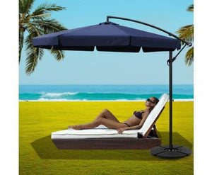 3M Umbrella with 48x48cm Base Outdoor Umbrellas Cantilever Sun Beach UV Navy